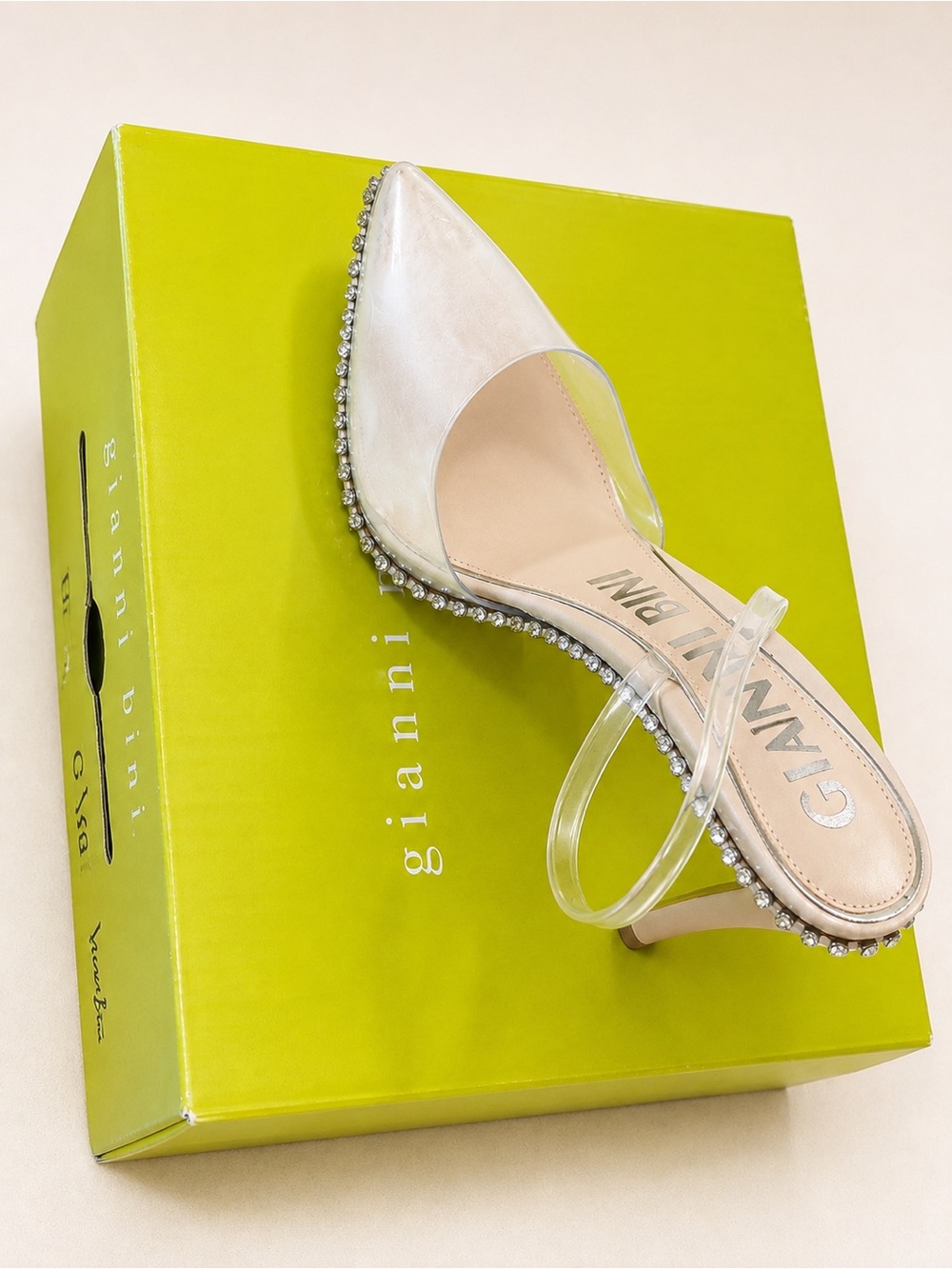 Gianni Bini Ivory Pearl-Trim D'Orsay Heel with Clear Strap